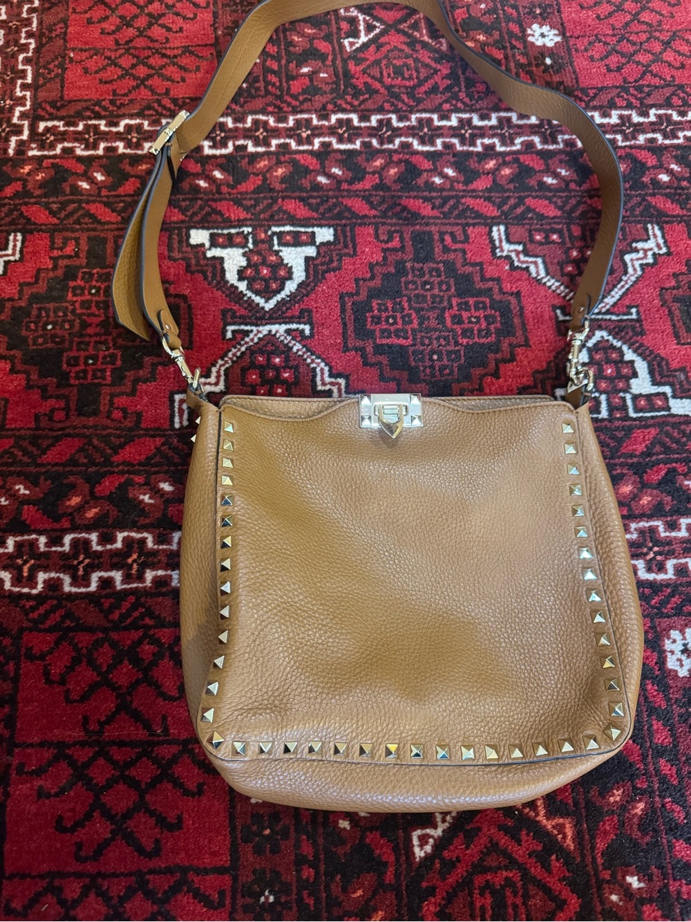 Valentino Garavani Rockstud Tan Leather Small Hobo Crossbody - Picture 7 of 7
